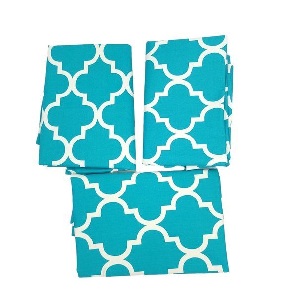 3 Rod Pocket Panels Turquoise Teal Thermal Trellis Curtains Drapery 42 x 84 Blue - Picture 1 of 10